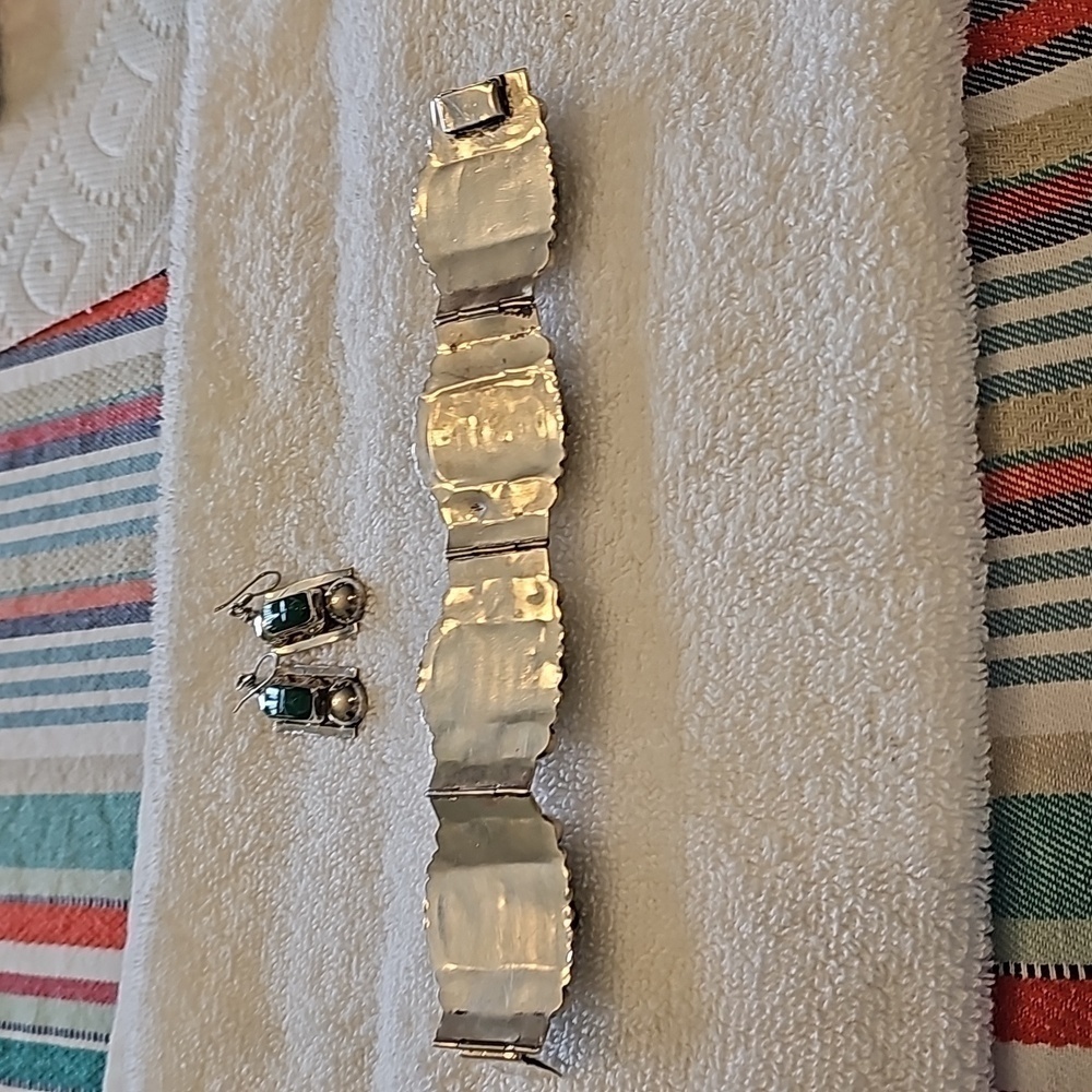 Vintage taxco and jade braclet and earings - Picture 9 of 11